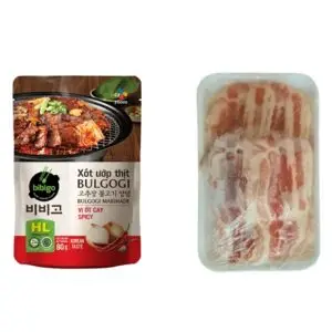 냉동 슬라이스 돼지고기 삼겹살 Frozen Pork Belly Slice 400g (2인용) + 비비고 고추장불고기 양념 Bibigo Bulgogi Marinade 80g #밀키트